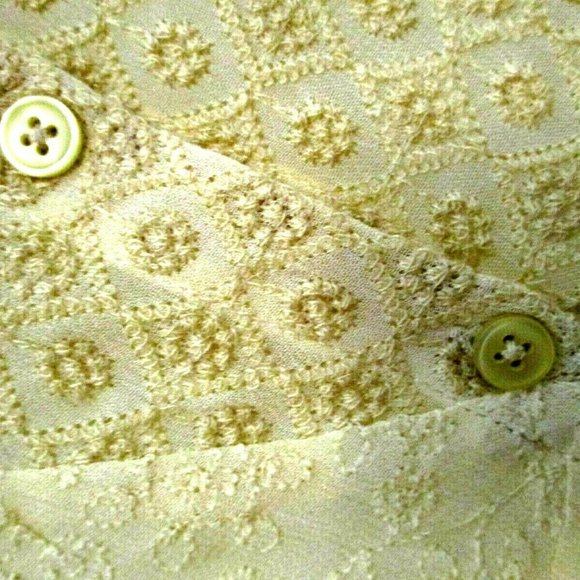Chico's Asymmetric Tunic Blouse sz Small Creamy Yellow Embroidered Chiffon - Picture 5 of 11